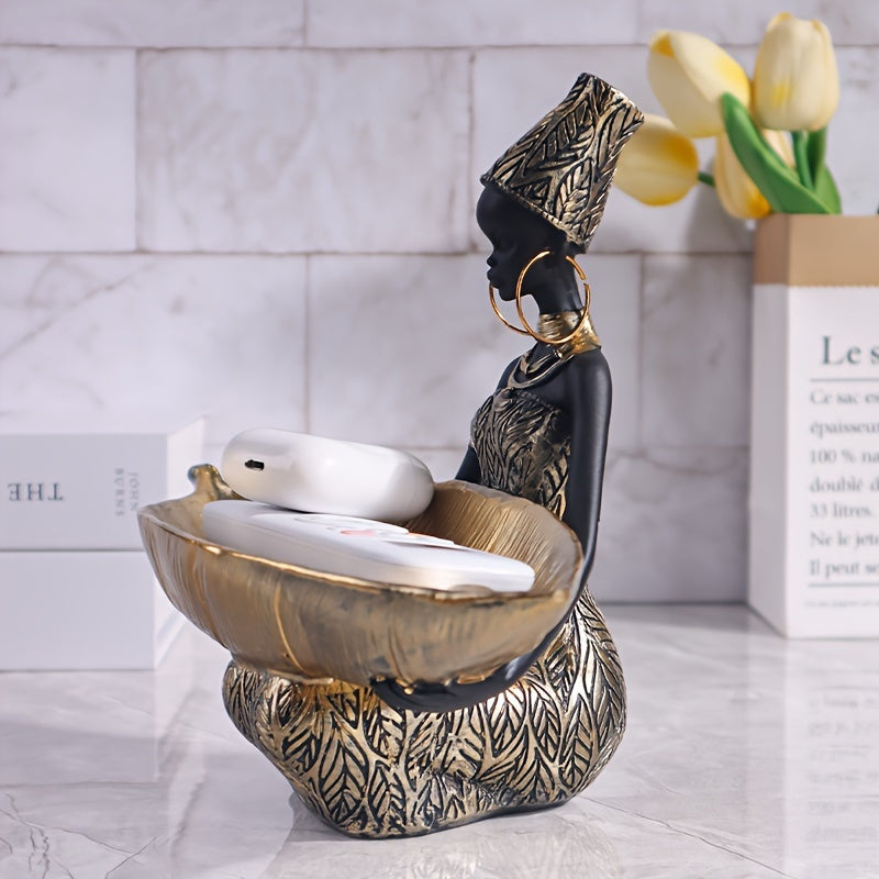 1pc Handcrafted Resin Statue Ornament - Elegant Black & Golden Woman Sculpture with Intricate Patterns, Versatile Indoor/Outdoor Decor for Living Room, Bedroom, Study - Ideal Christmas, Thanksgiving, Anniversary Gift, Statues