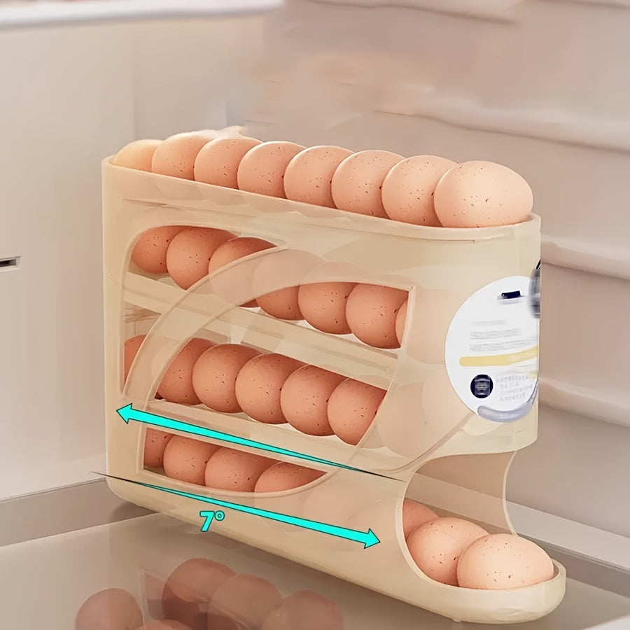 1pc Stackable Egg Holder for Refrigerator - Automatic Slide-Out Design, Space-Saving Large Capacity Storage Organizer, Transparent PP Material, Perfect for Freshness and Space Saving in Kitchen, Egg Holder for Refrigerator