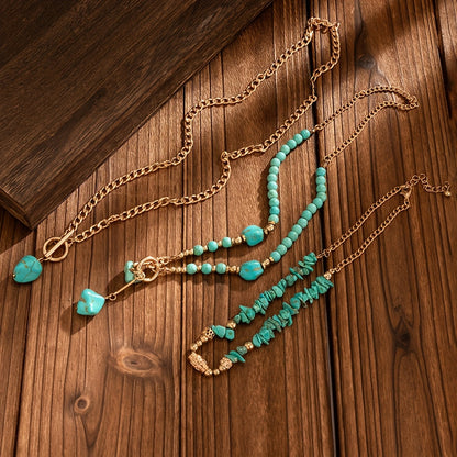 TurquoiseWaves — Set de Collar Bohemio en Capas con Cuentas de Turquesa Sintética