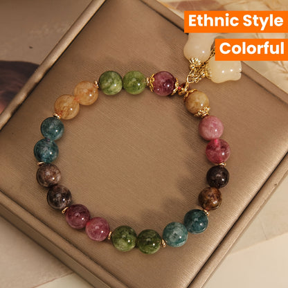 FlorÉtnica CY — Pulsera de Piedras Naturales con Dije Floral en Estilo Étnico