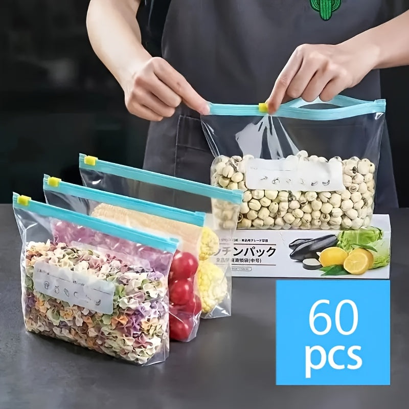 60pcs of Three Sizes Zippered Food Storage Bags, Food Classification Storage Bags, Food Fresh Keeping And Sealing Bags, Suitable for Fruits, Grains, Vegetables And Meat, Kitchen Storage And Storage, Kitchen Accessories