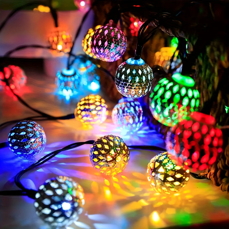Solar-Powered Metal Globe String Lights - Colorful, Durable Outdoor Fairy Lights for Garden, Patio, Christmas, Weddings, and Parties, Solar Charged Nickel Battery, Capacity, Outdoor Lighting | Colorful Globe Lights | Solar Ch