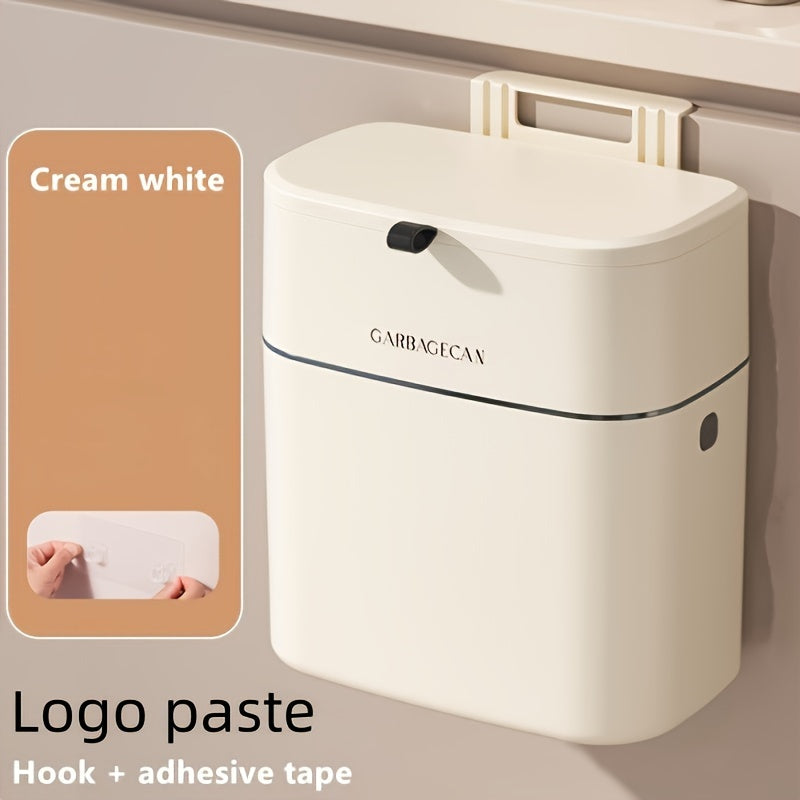 1pc Wall Mounted Trash Can, Household Large Capacity Living Room Toilet Good Appearance Horizontal With Lid Slim Garbage Can, Kitchen Accessories