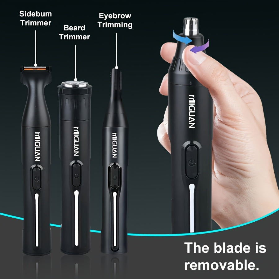 4-in-1 Professional Hair Clipper Kit USB Rechargeable Nose Ear Hair Trimmer, Beard Eyebrow Razor, Men's Grooming Tool, Black, 500mAh Battery, Personal Care Essential |Sleek Black Design Durable Construction, Haircut Must-Have