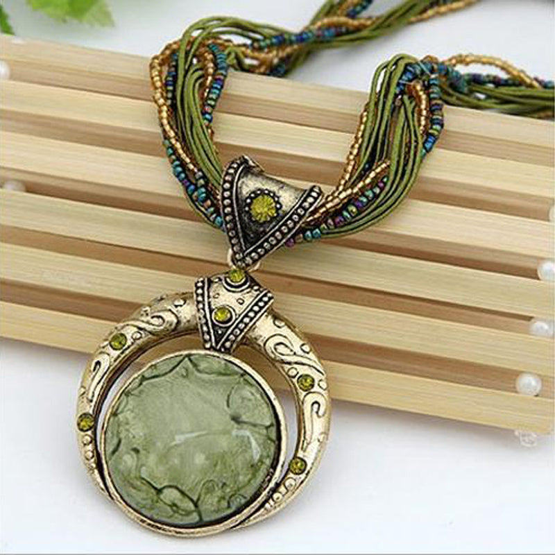 1pc Elegant Bohemian Handmade Pendant Necklace with Round Faux Gemstone, Alloy Material, Perfect for Women'S Party And Festival Celebrations, Versatile Jewelry Accessory for All Seasons, Festive Jewelry | Elegant Pendant | Al