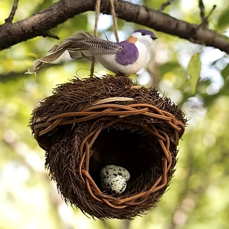 1pc Handmade Grass Bird Nest, Pine Needle Woven Parrot Nest Pearl Bird Nest Warm And Coldproof, Small Pet Ideal Hideout, Pastoral Yard Aerial Charm Round Bird House, Bird Nesting Box