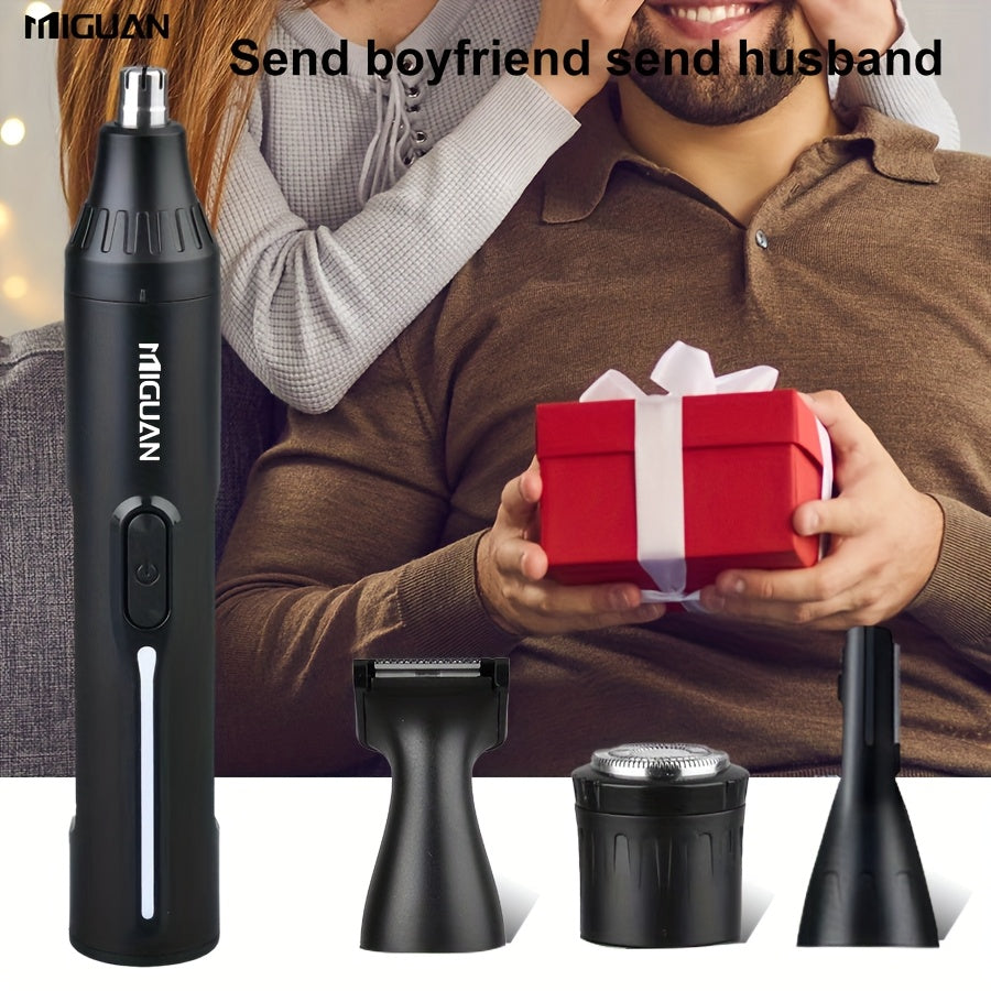 4-in-1 Professional Hair Clipper Kit USB Rechargeable Nose Ear Hair Trimmer, Beard Eyebrow Razor, Men's Grooming Tool, Black, 500mAh Battery, Personal Care Essential |Sleek Black Design Durable Construction, Haircut Must-Have
