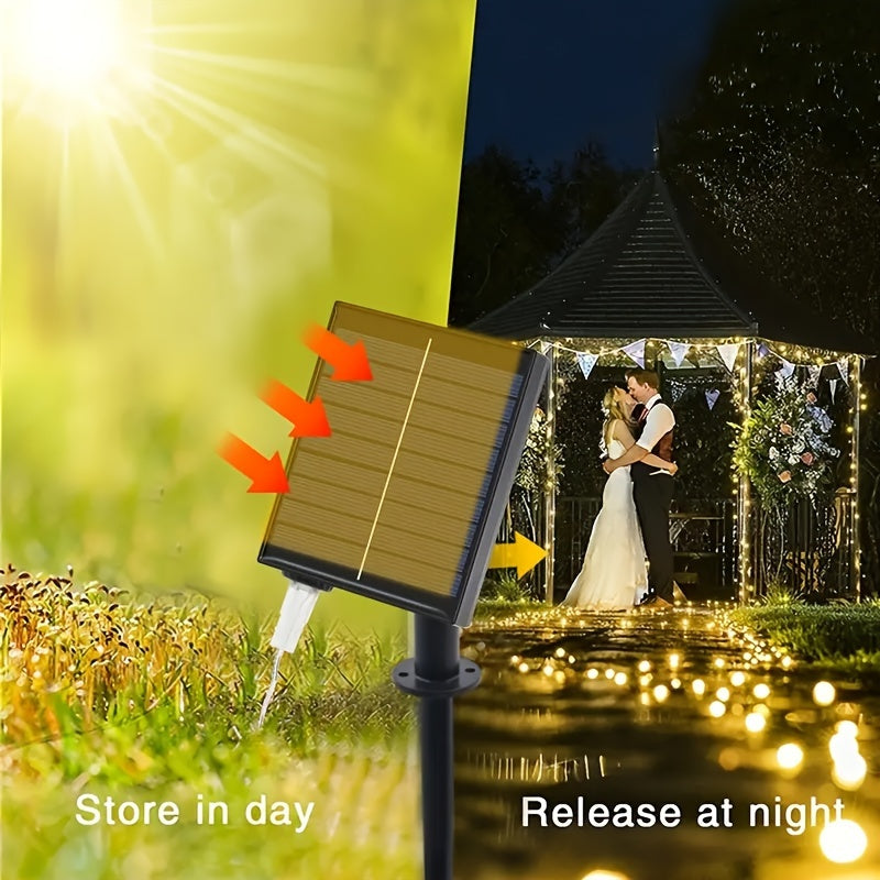 1 pack, outdoor solar 59.98meter x 7.19meter curtain cord light, IPX4, 8 modes of remote control waterfall light, courtyard garden balcony birthday party wedding decoration light, commercial lighting atmosphere string light,