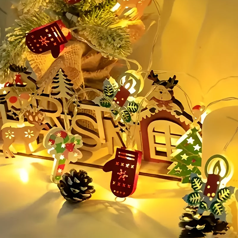 1pc 200.0cm Festive Christmas LED String Lights - Santa, Reindeer, Snowman, Bells & More Holiday Decorations, Battery Operated (AA Batteries Not Included), Indoor Party & Bedroom Decor, Plastic Carnival Theme, Festive Home De