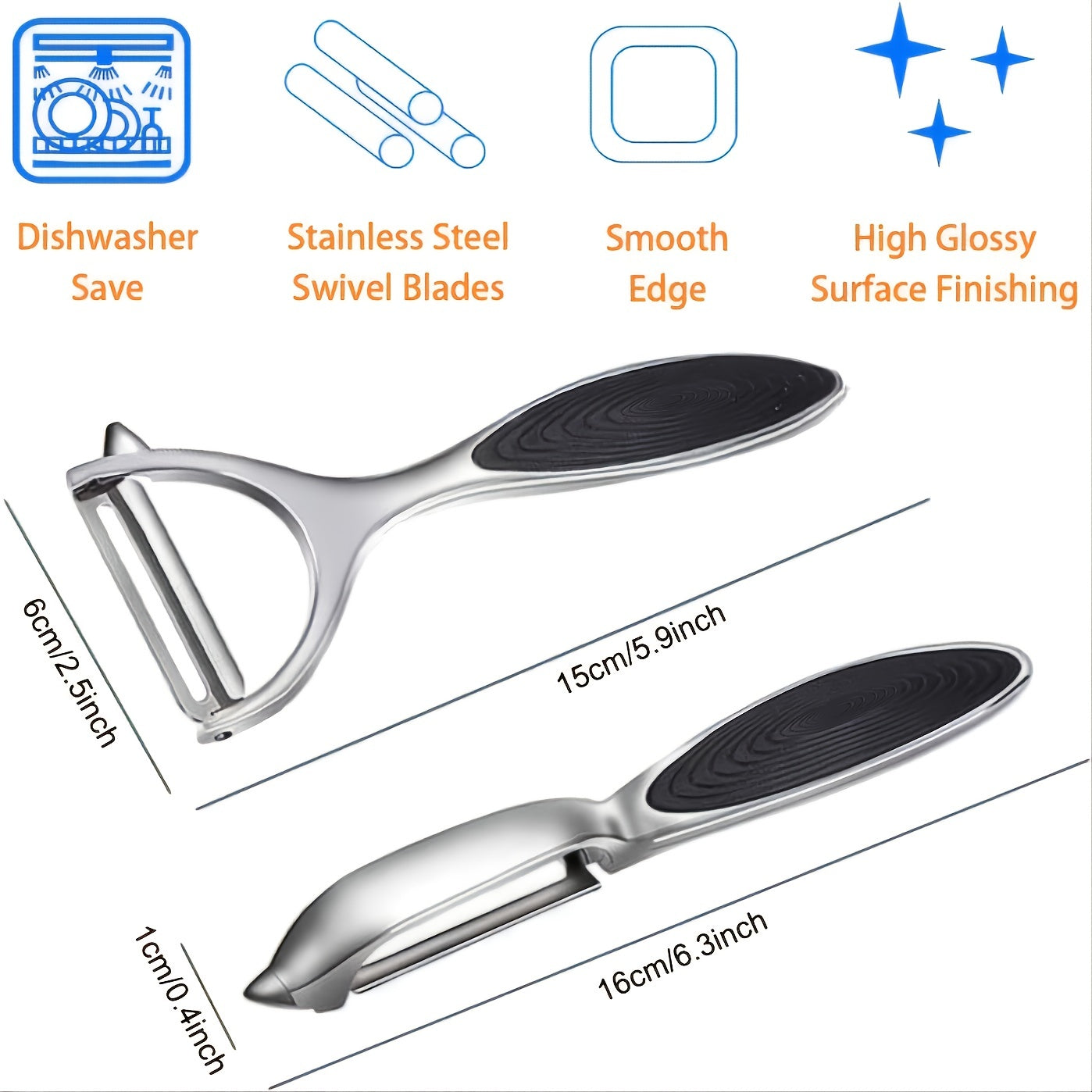 2pcs Stainless Steel Vegetable and Fruit Peeler with Non-Slip Handle and Sharp Blades - Easy to Use for Precision Peeling, Suitable for Kitchen Use, Kitchen Accessories
