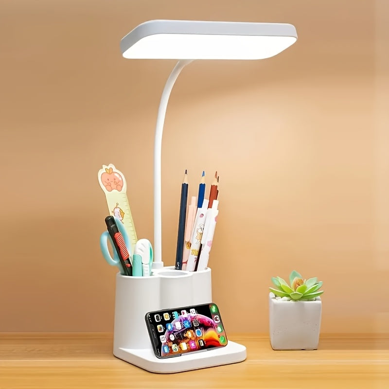 Rechargeable LED Desk Lamp with Adjustable Brightness, USB Charging 5V, Touch Control, Polished White Finish - Ideal for Reading, Music, Office & Study, Desk Lamp for Desk