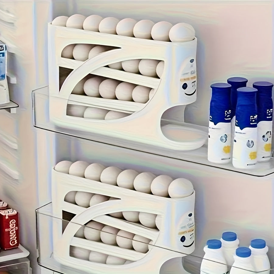 1pc Stackable Egg Holder for Refrigerator - Automatic Slide-Out Design, Space-Saving Large Capacity Storage Organizer, Transparent PP Material, Perfect for Freshness and Space Saving in Kitchen, Egg Holder for Refrigerator
