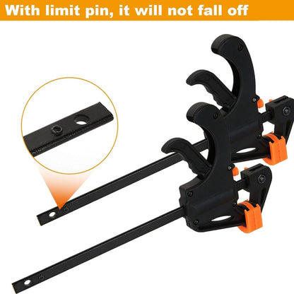 GripFast KF — Set de 4 Mini Prensas de Carpintería (4", Operación con Una Mano, Mango Doble Naranja)