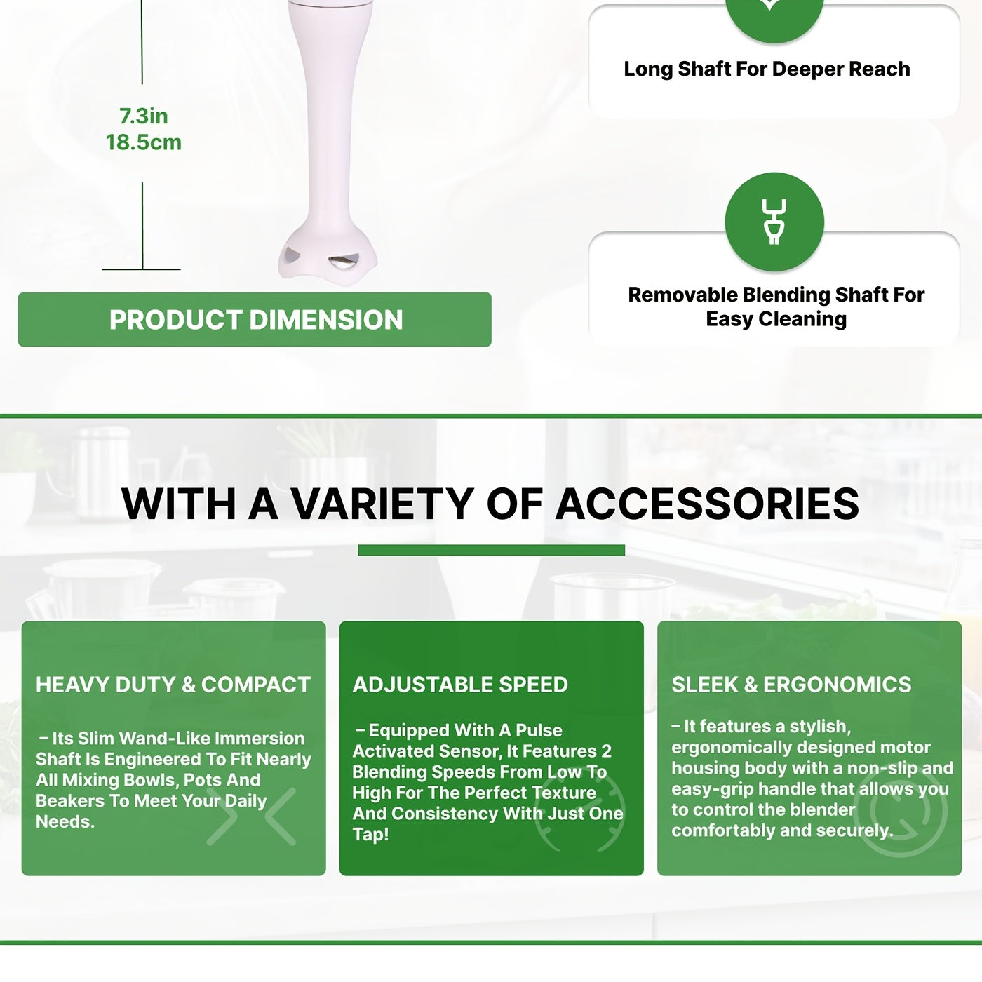 WANVOAPLS Electric Immersion Hand Blender,2- Speed Control One Hand, Kitchen Accessories, Mixer, Chopper, Ice Crushing, Removable Blending Stick for Easy Cleaning. for Purees, Smoothies, Shakes, Ivory, Soups, Sauces