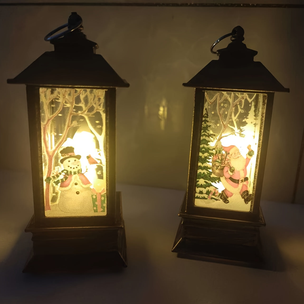 2pcs Santa Claus and Snowman Pattern Christmas Decorations, Mini Oil Lamp LED Flame Candle Lanterns with Realistic Flickering Effect - Suitable for Ages 14+