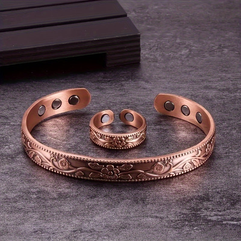 Set of two, copper alloy adjustable ring and bracelet set, Men's and Women's jewelry