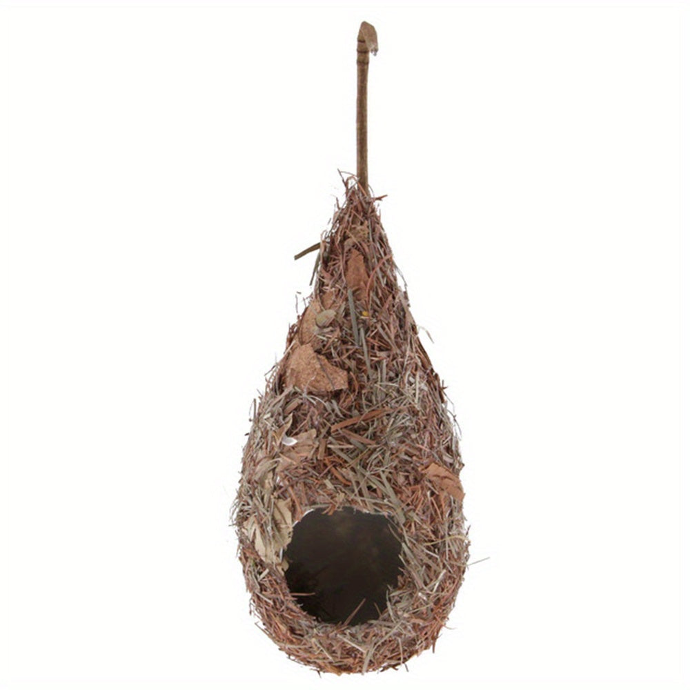 Hand-Woven Style Plastic Hanging Bird House for Hummingbirds - No Electricity Needed, Durable Outdoor Roosting Nest with Natural Grass Texture, Easy Installation for Garden & Yard Decoration