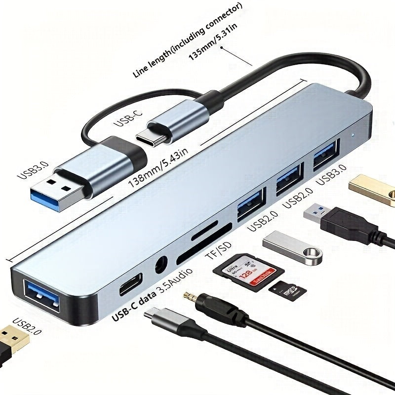 TechDock 8 — Estación de Conexión USB 3.0 Tipo-C para Laptop y PC (8 en 1)