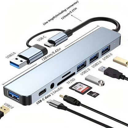 TechDock 8 — Estación de Conexión USB 3.0 Tipo-C para Laptop y PC (8 en 1)
