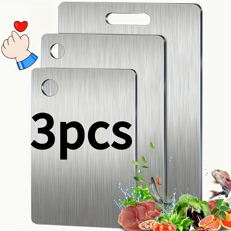 Set of 3 High-Quality Stainless Steel Cutting Boards - Durable, Easy to Clean, Perfect for Kitchen Prep, And Space-Saving.