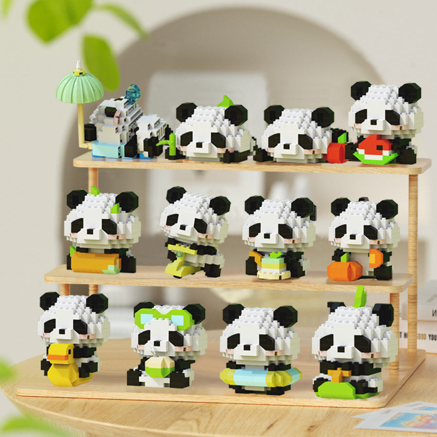 12pcs Cute Pandas Building Blocks for Kids - Ideal Birthday & Holiday Gift, Adorable Desk Ornaments. Perfect Halloween/Christmas Present or Family Activity Toy