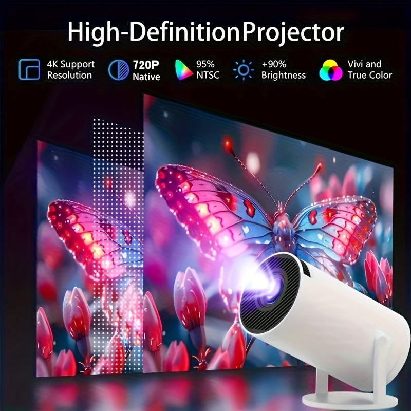 Smart HD Projector with Built-in Android 11 OS, WiFi & BT5.0, 200 Lumens, High-Fidelity Speakers, 720P Native Resolution, 4K Decoding, Clear Bright Colors, 180° Flexible Projection Angle – Perfect for Camping, Home Theater