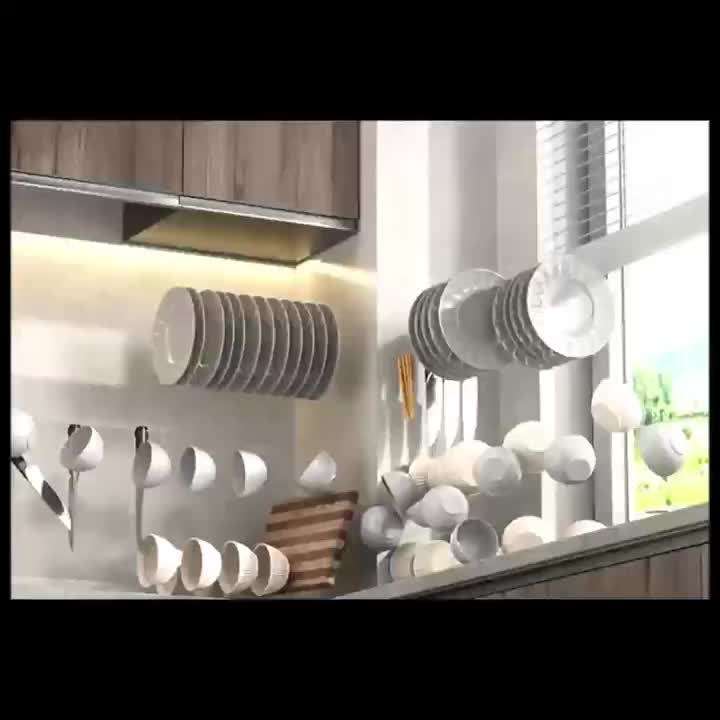 A Complete Set of High-Quality Carbon Steel Three-Layer Bowls, Plates, Chopsticks, Forks, Spoons, Cups, And a Cutting Board with a Draining And Storage Rack.