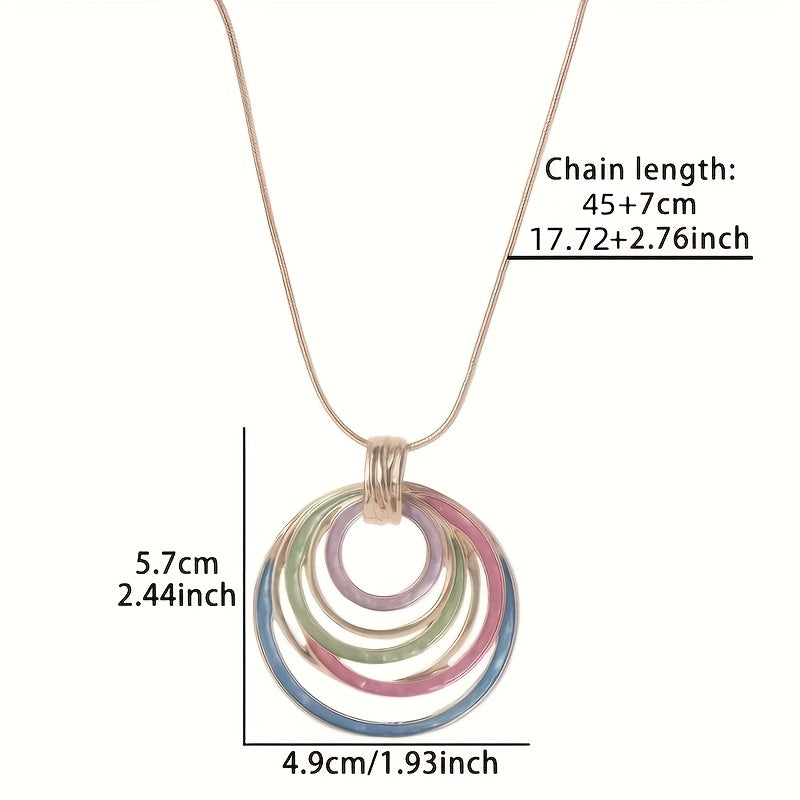 Women's Elegant Bohemian Necklace - Golden-Toned KC Chain with Green/Purple/Blue/Pink Gradient Pendant, Layered Oval Jewelry for Everyday & Formal Events, Valentine's Gift for Her - Year-Round Wearable Art, Party Accessory, G