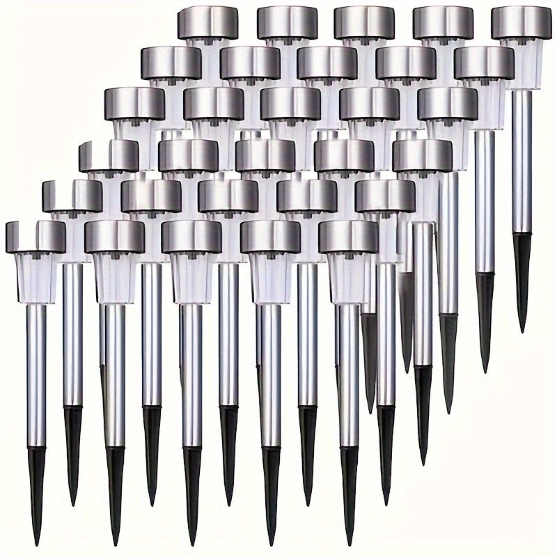 10pcs Solar Stainless Steel Landscape Lights, Outdoor Solar Stick Lights for Patio, Lawn, Park, Garden, Terrace and Landscaping, Cool White