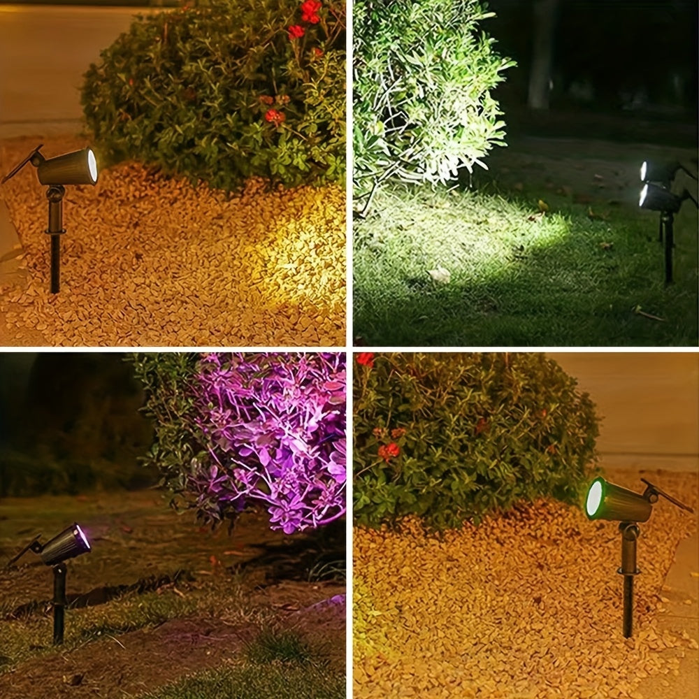 2pcs 9 LED Solar Spot Lights, IP65 Outdoor RGB Solar Landscape Lights Brightness Adjustable for Garden Yard Trees Backyard Driveway Patio Lawn Decoration Street Lamp Spotlight