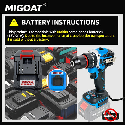 MIGOAT PowerDrill YW — Taladro Percutor Inalámbrico 410W para Uso Profesional y DIY (Sin Batería Incluida)