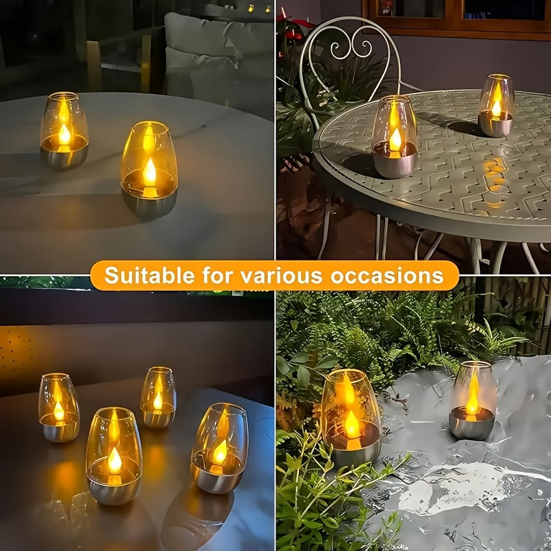 Solar Flame Set — 6 Velas LED Solares de Acero Inoxidable