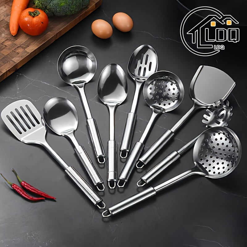 LDQ HT — Set de 9 Utensilios de Cocina en Acero Inoxidable (Estilo Moderno Minimalista, Antiadherentes y Lavables)