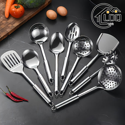 LDQ HT — Set de 9 Utensilios de Cocina en Acero Inoxidable (Estilo Moderno Minimalista, Antiadherentes y Lavables)