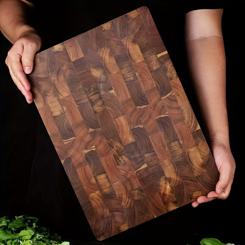 Teak Wood Checkerboard Cutting Board - Geometric Square Grid Design, Durable & Stylish Recycled Wood Chopping Board for Home Kitchen, Food-Safe Non-Porous Surface, Easy to Clean & Moisture-Resistant, Wood Cutting Board, Food