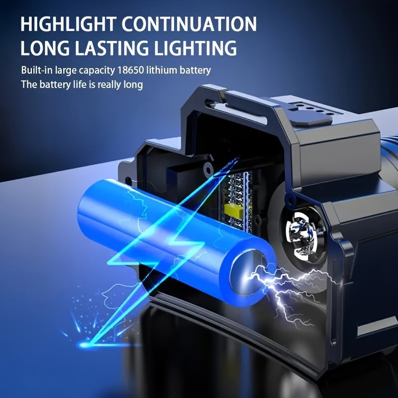 1pc HXP50+COB Rechargeable LED Headlamp, Hands-Free Head Mount Torch with Infrared Sensor Switch, 1500mAh Lithium Battery, USB Cable Included, for Outdoor Camping, Fishing, Climbing, Emergency Light