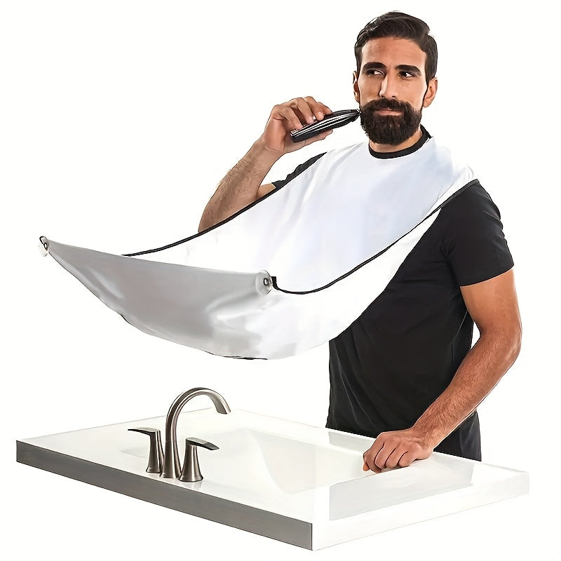1pc Men's Beard Shaving Apron - Black Polyester Hair Catcher with Suction Cups - Durable Cleaning Bib for Barbers and Razors - Easy to Clean and Secure Fit
