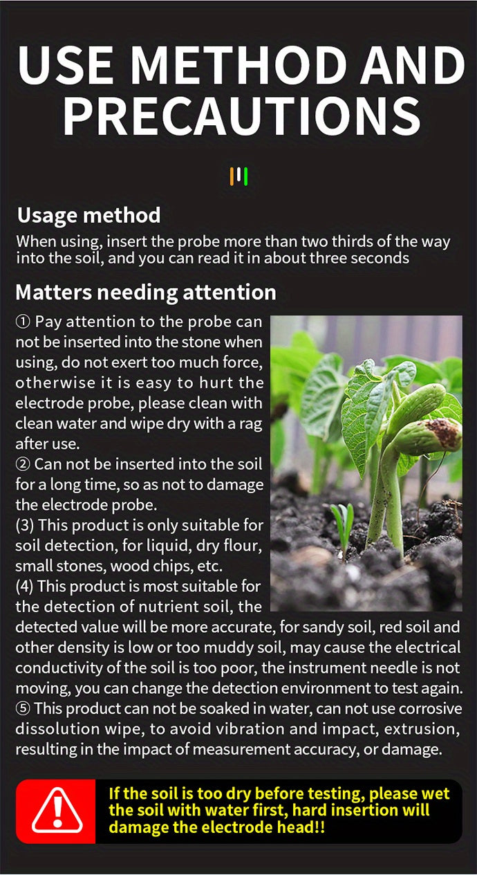 EcoSense CZDANG — Medidor de Suelo 3 en 1 sin Batería (Humedad, pH y Luz Solar)