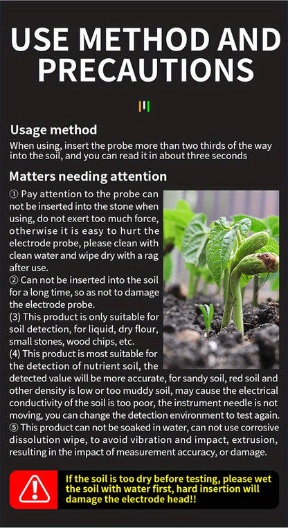 EcoSense CZDANG — Medidor de Suelo 3 en 1 sin Batería (Humedad, pH y Luz Solar)