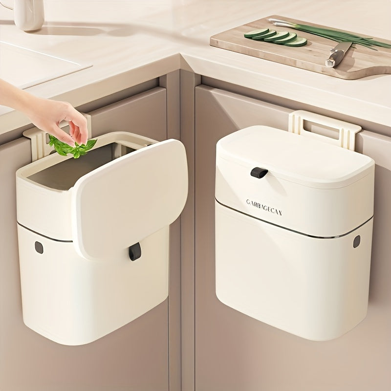 1pc Wall Mounted Trash Can, Household Large Capacity Living Room Toilet Good Appearance Horizontal With Lid Slim Garbage Can, Kitchen Accessories