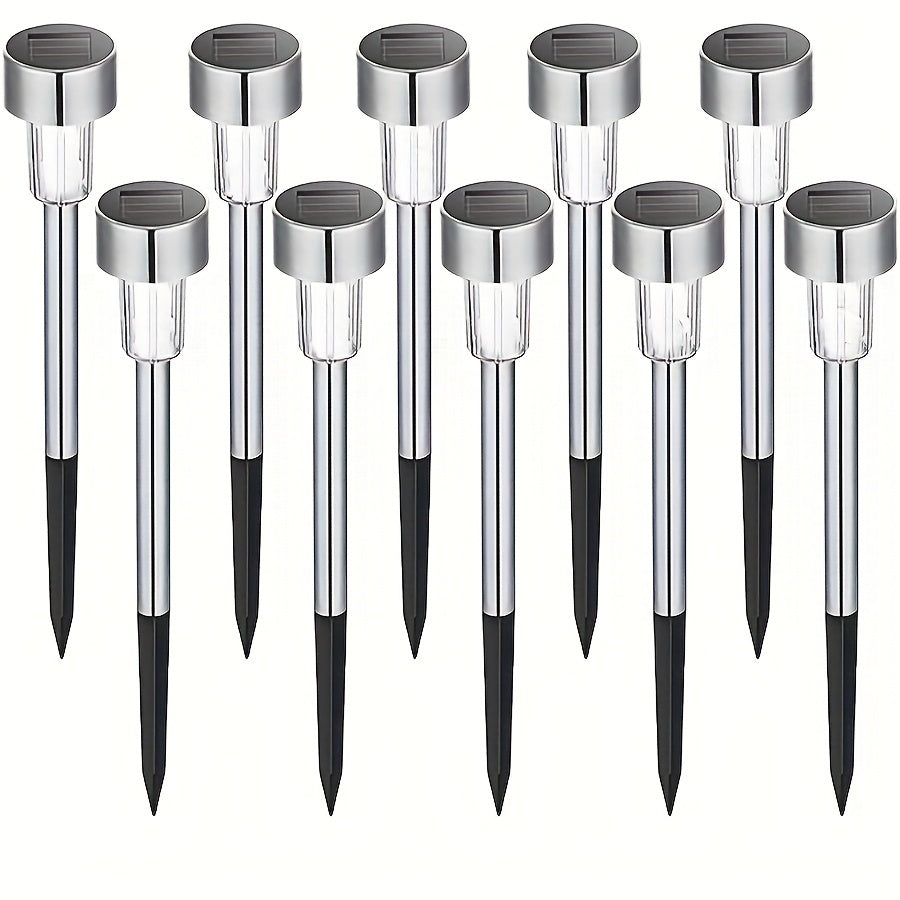 10pcs Solar Stainless Steel Landscape Lights, Outdoor Solar Stick Lights for Patio, Lawn, Park, Garden, Terrace and Landscaping, Cool White