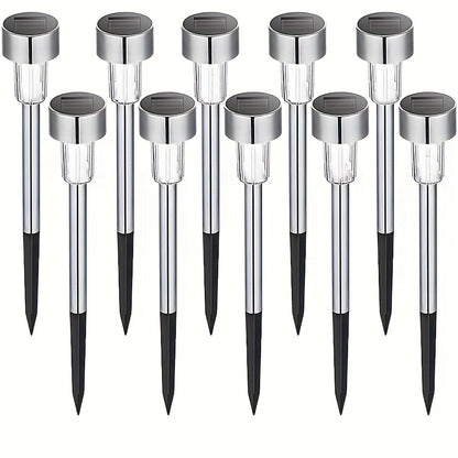 CrystalGlow Solar — Set de 10 Luces Solares de Jardín en Acero Inoxidable (Blanco Frío)