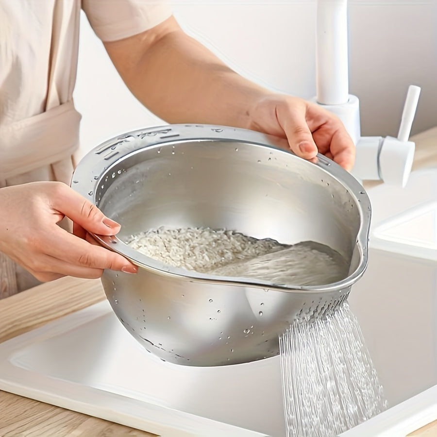 Stainless Steel Multi-Purpose Kitchen Strainer with Handle - Perfect for Washing Rice, Fruits, and Vegetables - Durable, Food-Safe Mesh Sieve for Efficient Draining and Filtering, Rice Strainer