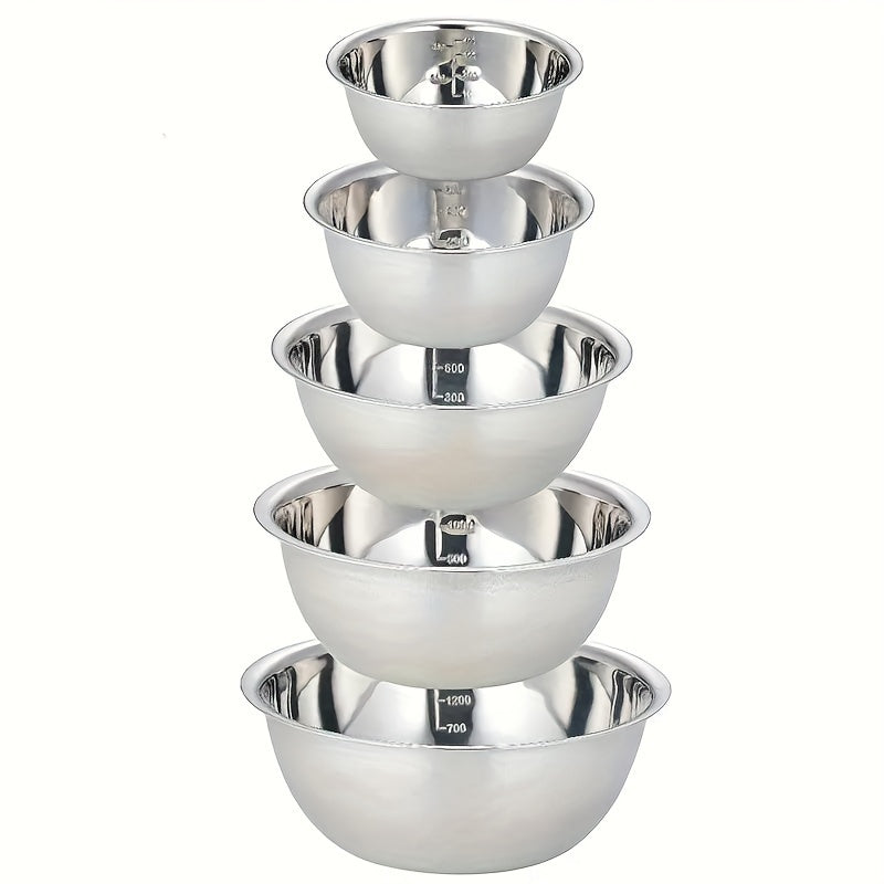 5-Piece Stainless Steel Mixing Bowl Set with Non-Slip Base - Durable, Food-Safe Bowls for Kitchen Use