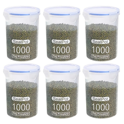 NutriSeal MM — Set de 6 Contenedores Redondos Herméticos con Tapa Azul (Plástico Transparente, Reutilizables y Apilables)