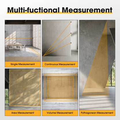 MeasuPro DQ — Medidor Láser 2 en 1 con Cinta Métrica (REVASRI, Recargable USB, Pantalla LCD, Cálculos Avanzados)
