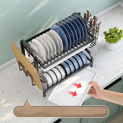 OrganizaPro EX — Estante de Cocina de 3 Niveles con Tabla de Corte, Drenaje y Almacenamiento (Acero al Carbono + Plástico)