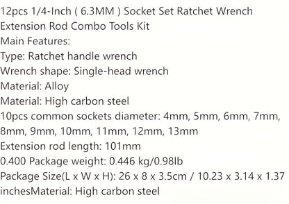 PowerFix 12 — Set de 12 Llaves de Vaso Intercambiables (1/4")