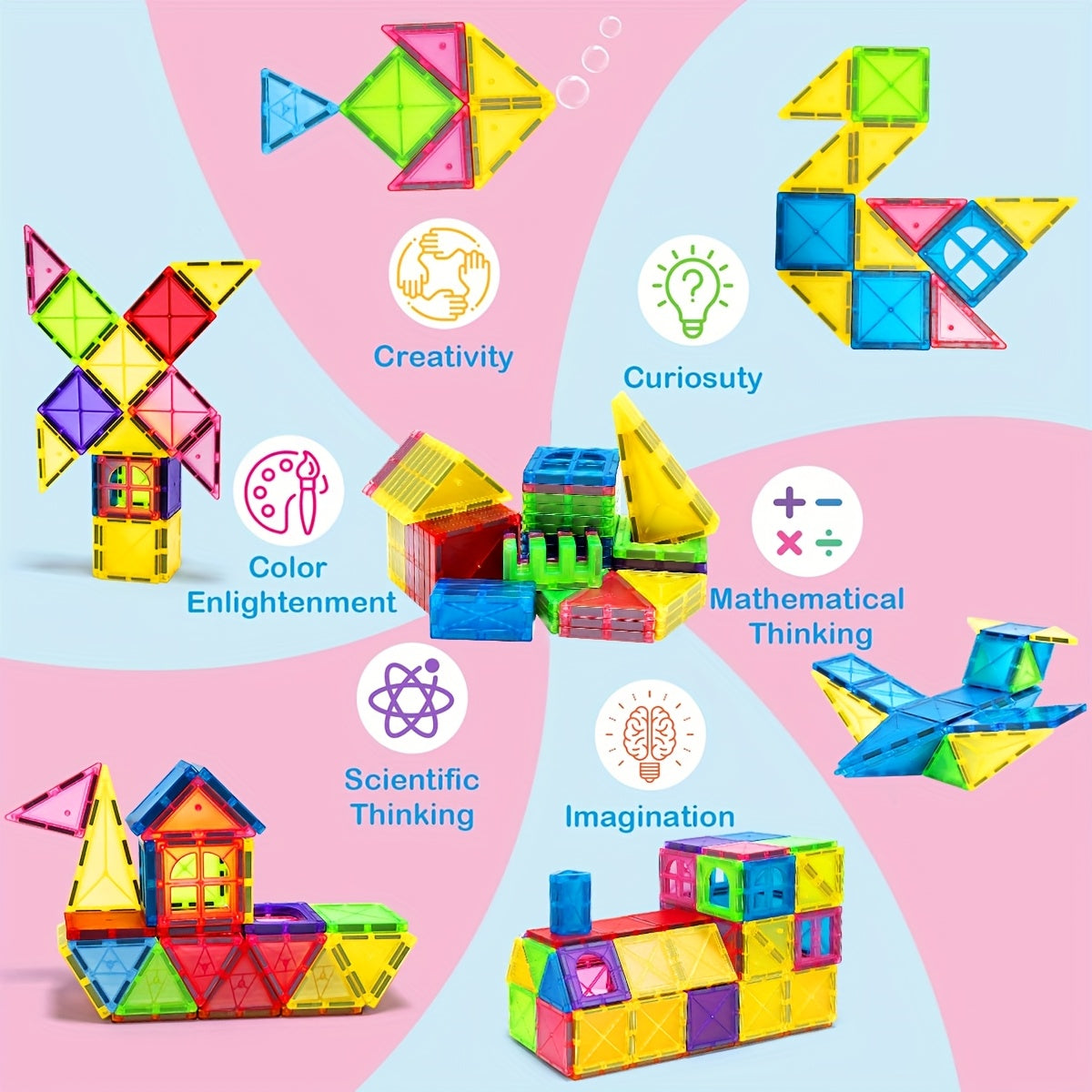 Magnetic Blocks 3D Magnet Building Blocks Set, STEM Educational Toys, Stacking & Puzzle Playset, Ideal Birthday Gift for 3+ Years Old, Creative Play Vibrant Construction Set Durable ABS Material