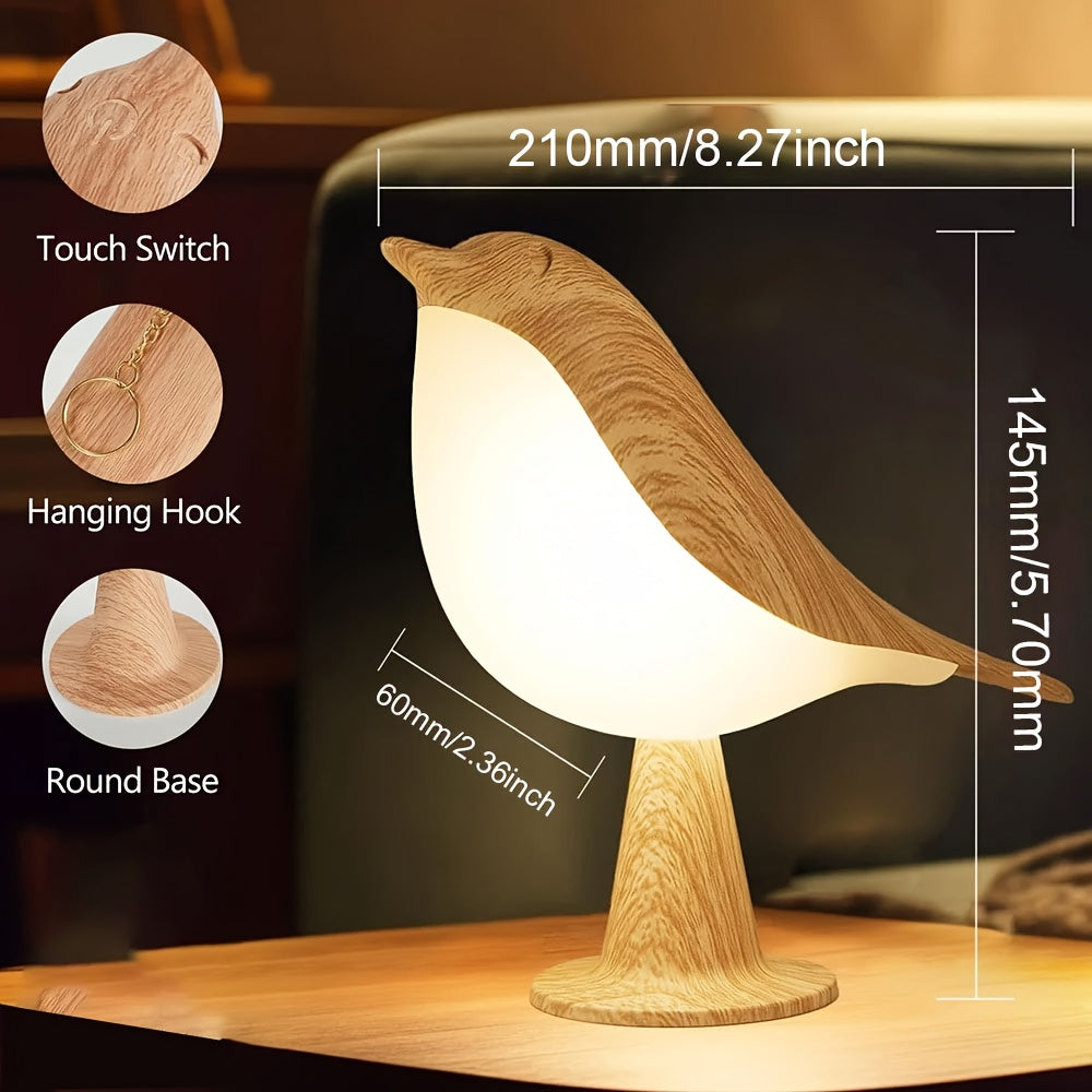 1pc Dimmable Bird Desk Lamp with Touch Control | Cordless Table Lamp with 3 Color Temperature and Sensor LED Night Light Rechargeable Bedside Lamp Wall Light Decoration for Desk Bedroom Living Room
